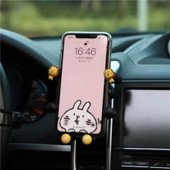 Creative car cartoon phone holder with cute bunny design, securely holds your phone in the air vent using gravity, perfect fo...