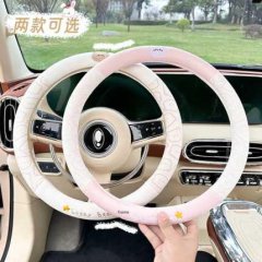 Cute cartoon steering wheel covers in two styles, featuring non-slip and anti-freeze designs for a cozy, stylish drive.