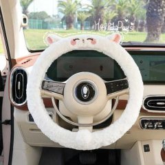 Cute sheep plush steering wheel cover with anti-slip design, perfect for winter car interiors. soft and cozy, adding a playfu...