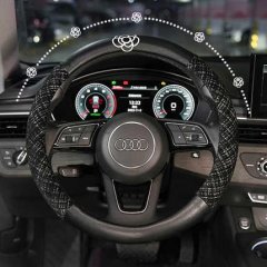 Camellia cotton-linen steering wheel cover - all-season, featuring a textured black design for enhanced grip and comfort in a...