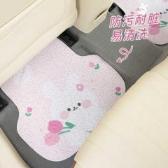 Cute tulip rabbit car floor mats with stain-resistant design, featuring a charming cartoon pattern and easy-to-clean material...