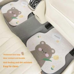 Adorable tulip & bear cartoon car floor mats with silk loop design, featuring thickened wire loops for durability and easy cl...