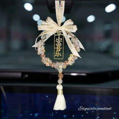 Elegant peace joy when a car is pending with a peaceful and joyful charm, adorned with crystals and a bow, perfect for rearview mirror decoration