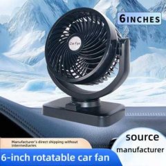 6-inch rotatable car fan for trucks and vans, featuring a sleek black design and usb-powered functionality, set against a sno...