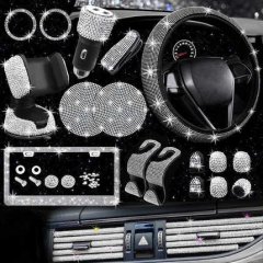 Rhinestone steering wheel cover with anti-slip & elastic design, enhancing car interior with sparkling decorative accessories...