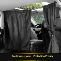 Car interior partition curtain: black fabric blocks uv rays and heat, creating a private space inside the vehicle.