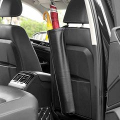 Leather car umbrella bag: foldable and rainproof, neatly stored in a cars backseat pocket for easy access.