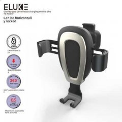 Eluke gravity type car phone holder with back clip & anti-shake suction, supporting 360 degrees rotation and up to 6.5-inch devices.