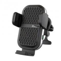 15w auto induction wireless charging car mount with sleek black design, adjustable arms, and a vent clip for secure phone pla...