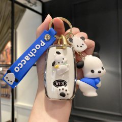 Adorable pochacco-themed kia key cover with a slim shell design, featuring cute dog charms and a blue strap for k5, sportage,...