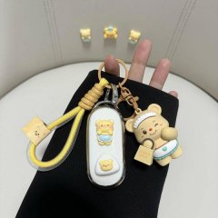 Leapmotor c11 car key cover featuring a cute bear design with a yellow rope and matching keychain, perfect for 2024 models.