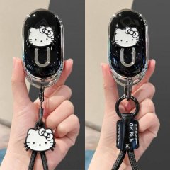 Bestune pony car key cover featuring a stylish black design with a hello kitty charm and get rich keychain, perfect for 2024 ...