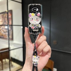 A hand holds a stylish gac gs4 plus car key cover featuring a cute hello kitty design with floral accents, perfect for m6 pro...