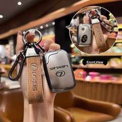 Elegant lexus es ct200h key cover for women, featuring a sleek metallic finish and leather strap, showcased in a stylish fron...