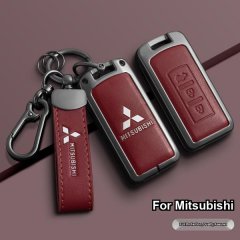 Elegant red leather mitsubishi key cover for outlander, asx, pajero, and lancer, featuring a sleek design with embossed logo ...