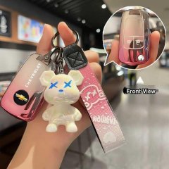 Chevrolet cruze key cover 2024 in pink, featuring a cute bear charm and front view detail.