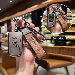 Roewe 350 key cover featuring a sleek metal shell and wooden strap, offering full-body 360 degrees protection with a stylish front v...
