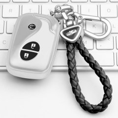 Elegant lexus key cover for ct200h, gx400, rx270, and rx350, featuring a sleek design with a braided leather keychain and pro...