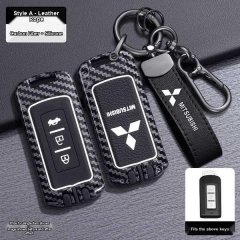 Carbon fiber and silicone mitsubishi key cover for outlander 2021, eclipse cross, asx, featuring a sleek design with a leathe...