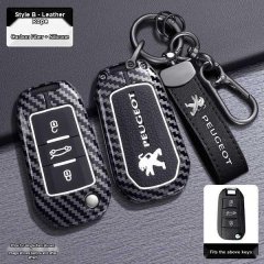 Peugeot 408 key cover featuring carbon fiber and silicone design, compatible with 301/308s/3008 models, showcasing premium pu...