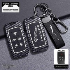 Jaguar xfl key cover 2023 featuring carbon fiber and silicone design, premium leather rope keychain, fits jaguar keys with sl...