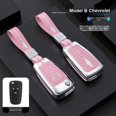 Pink and silver chevrolet cruze key cover with metal buckle, featuring a cherry blossom pink design and protective leather fo...
