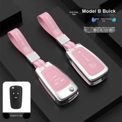 Pink and silver buick key cover for excelle, verano, regal, and gl8 models, featuring a wrist strap and sleek design, suitabl...
