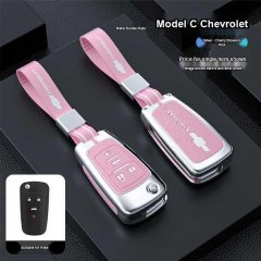 Pink chevrolet key cover for cruze, malibu xl, trax & equinox, featuring a metal buckle design and cherry blossom pink finish...