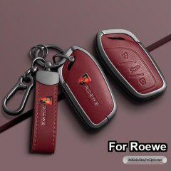 Elegant red leather key cover for roewe rx5 plus, featuring a sleek design with a secure clip and durable material, ensuring ...