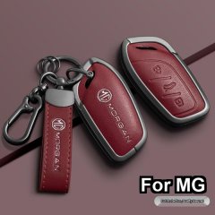 Elegant red leather key cover for mg5, featuring a sleek design and secure fit, perfect for women who value style and protect...