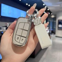 Elegant jeep key cover for compass, cherokee, and grand cherokee, featuring a glittery design and a stylish leather tag with ...