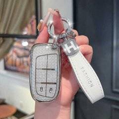 Elegant jeep key cover for grand cherokee & commander phev, featuring a sleek silver design with a fashion leather strap and ...