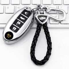 Elegant infiniti q50l key cover with braided leather strap and sleek metallic design, offering premium protection for your 20...