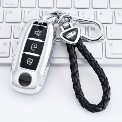 Elegant d60 key cover for dongfeng venucia t60ev, t70, t90, and m50v, featuring a sleek silver design with a braided leather ...