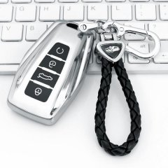 Geely key cover for emgrand gs, vision x6, bin yue & more - sleek chrome design with braided leather keychain, protecting you...