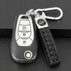 Elegant chevrolet cruze trax cobalt key cover for 2020 models, featuring a sleek black leather design with a braided strap an...