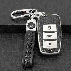 Elegant jiangling yizhi ev3 key cover with a braided leather strap and carabiner, featuring a sleek black design and function...