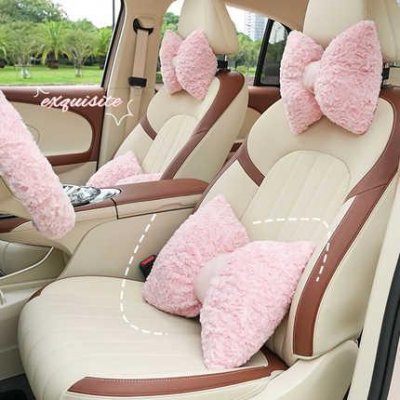 Winter Car Headrest - Soft Rabbit Fur & Rose | Wholesale & Custom Logo