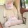 Cute embroidered bow cat car headrest and neck pillow, featuring soft pink fabric and adorable cat design, perfect for all-se...