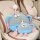 Adorable monster car headrest with dopamine neck pillow design, featuring a blue grid pattern, pink accents, and playful eyes...
