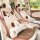 Cute plush puppy car headrest and lumbar pillow set, featuring adorable brown ears and soft beige fur for cozy neck support i...