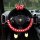 Cute cartoon steering wheel cover with red polka dots, minnie mouse ears, and plush mickey mouse feet for a cozy winter grip.