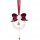 Elegant red bow crystal car pendant for girls, featuring a fluffy white pom-pom and sparkling beads, perfect for festive deco...