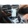 Universal gooseneck car phone holder & cup holder securely mounted in a luxury car, featuring sleek design and adjustable gri...