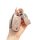 A hand holds a stylish wuling hongguang mini ev key cover, featuring a pink leather strap with evsk lettering and a sparkling...