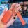 A hand holds a vibrant orange ideal l7 key cover, featuring a premium leather design with free engraving options. the key fob...