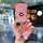 A hand holds a pink, glittery nio es6 et5 et7 key cover with a butterfly charm and a smiling face design, set against a blurr...