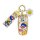 A vibrant keychain featuring a cartoon character with chinese text, including , attached to a gold ring and a decorati...