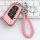 Elegant pink chery eq1 key cover with braided leather strap, slim design for women, featuring a sleek case and stylish keycha...