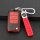 Premium leather key cover for roewe rx3/rx5/rx8, featuring a red and black design with a braided strap and functional buttons...